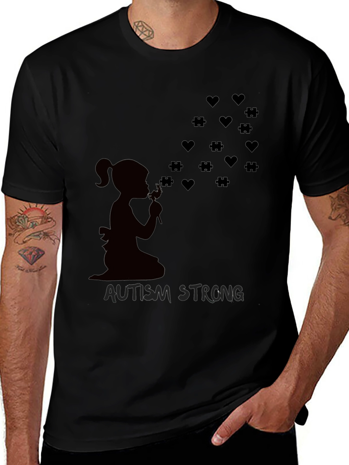Autism Strong Heart & Puzzle T-Shirt