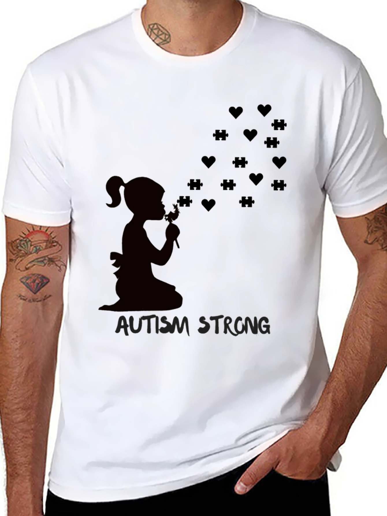 Autism Strong Heart & Puzzle T-Shirt