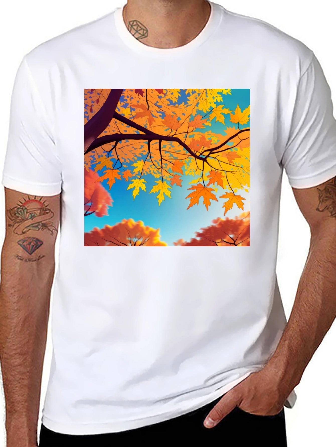 Autumn Leaves Graphic Tee - Stylish Nature Inspired Design