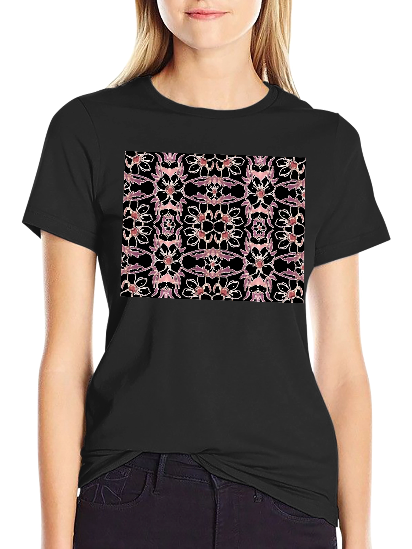 Floral & Skull Black T-Shirt