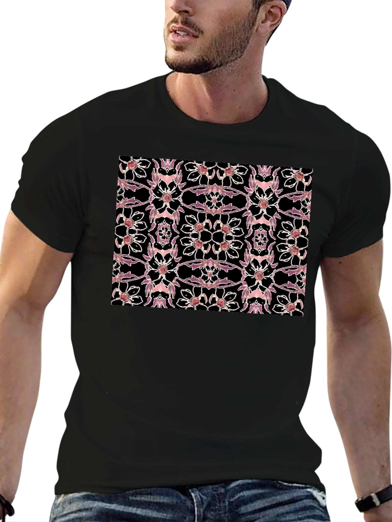 Floral & Skull Black T-Shirt
