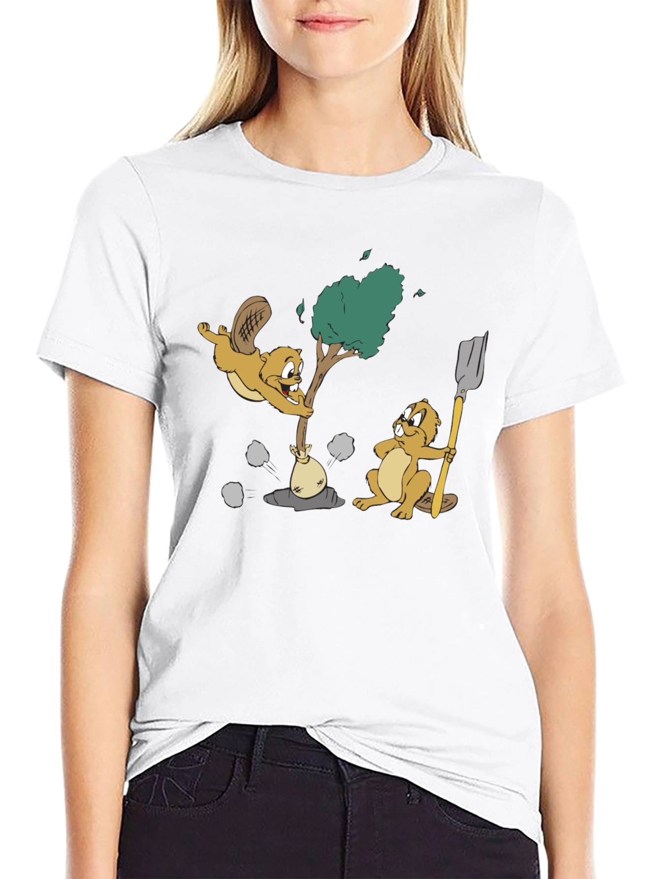Funny Beaver Cartoon Black T-Shirt
