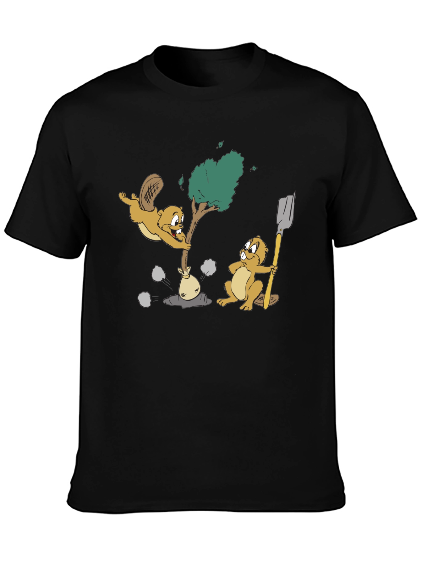 Funny Beaver Cartoon Black T-Shirt