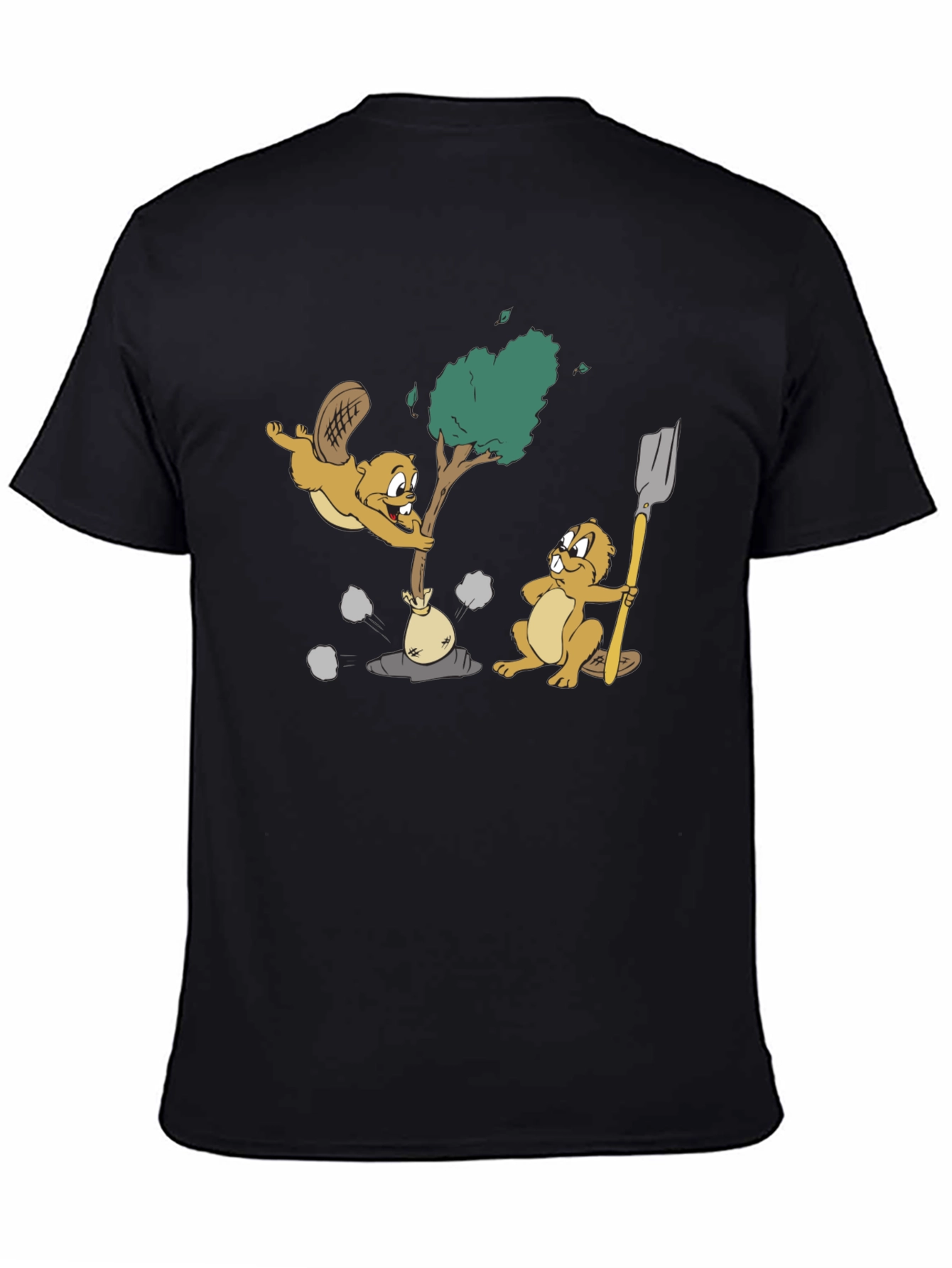 Funny Beaver Cartoon Black T-Shirt
