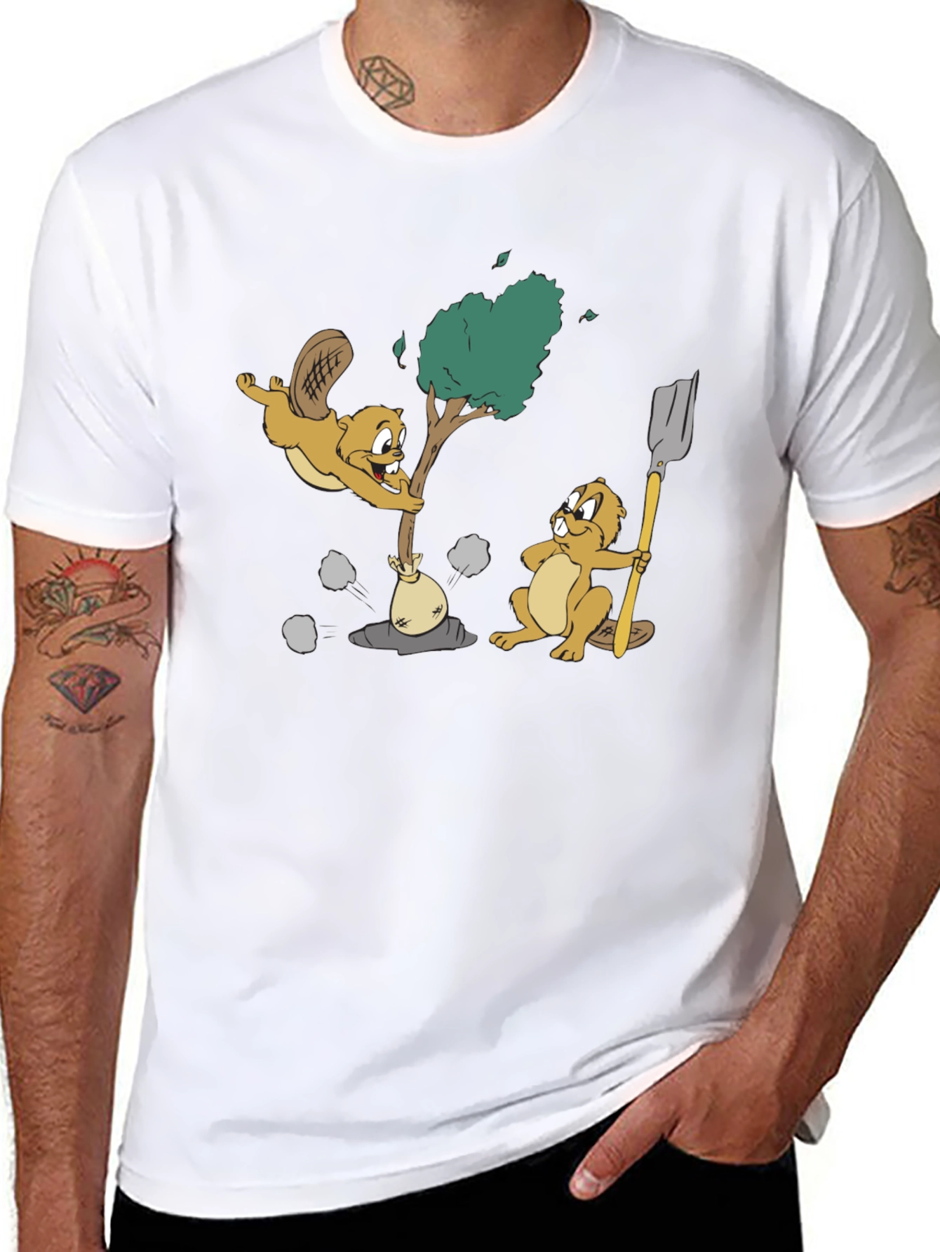 Funny Beaver Cartoon Black T-Shirt