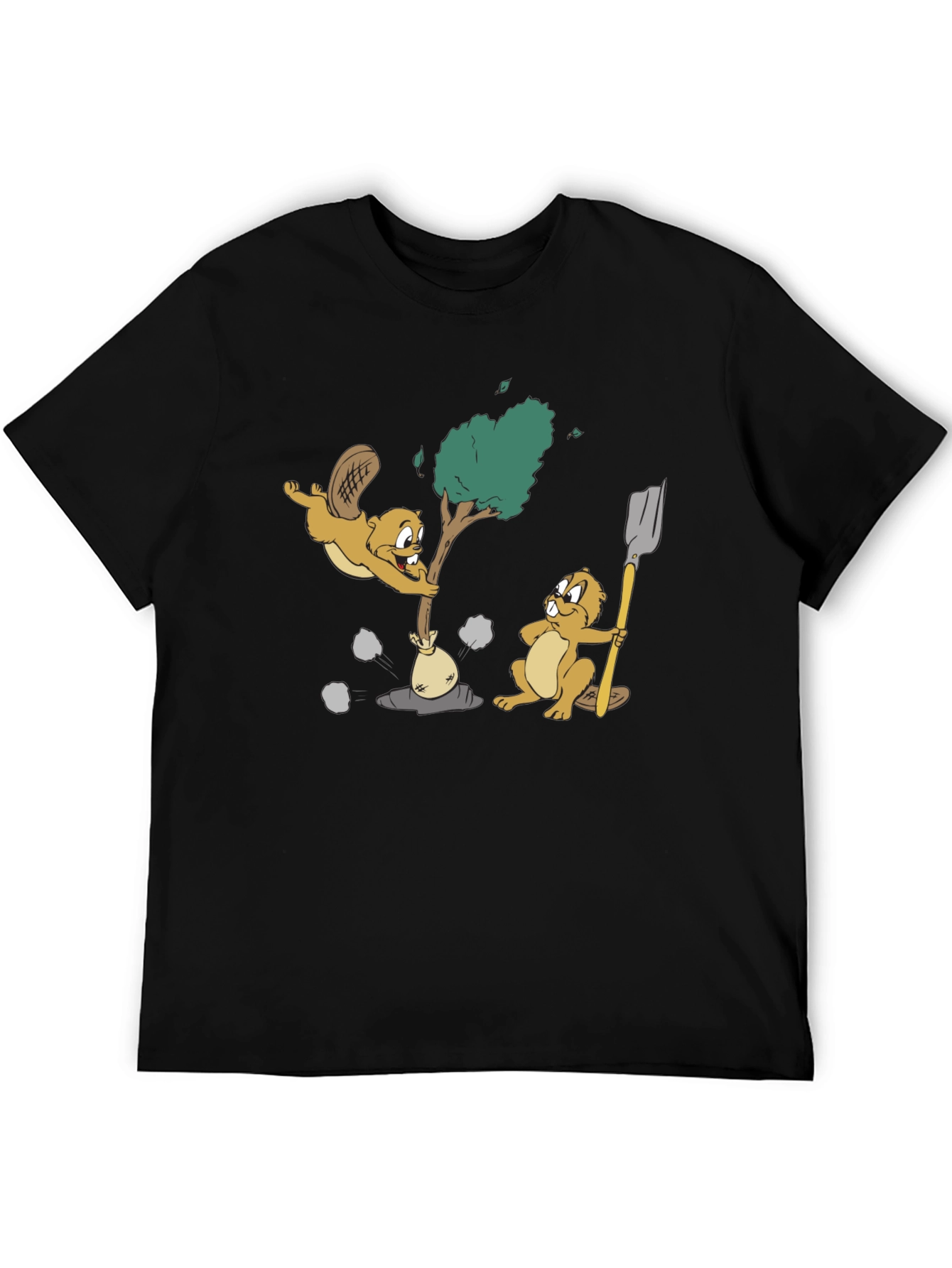 Funny Beaver Cartoon Black T-Shirt