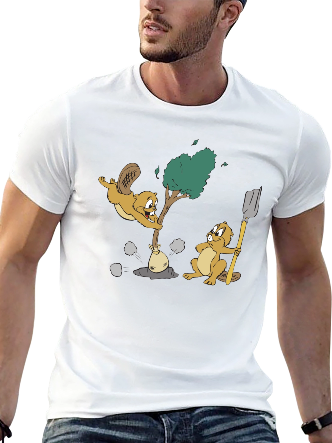 Funny Beaver Cartoon Black T-Shirt
