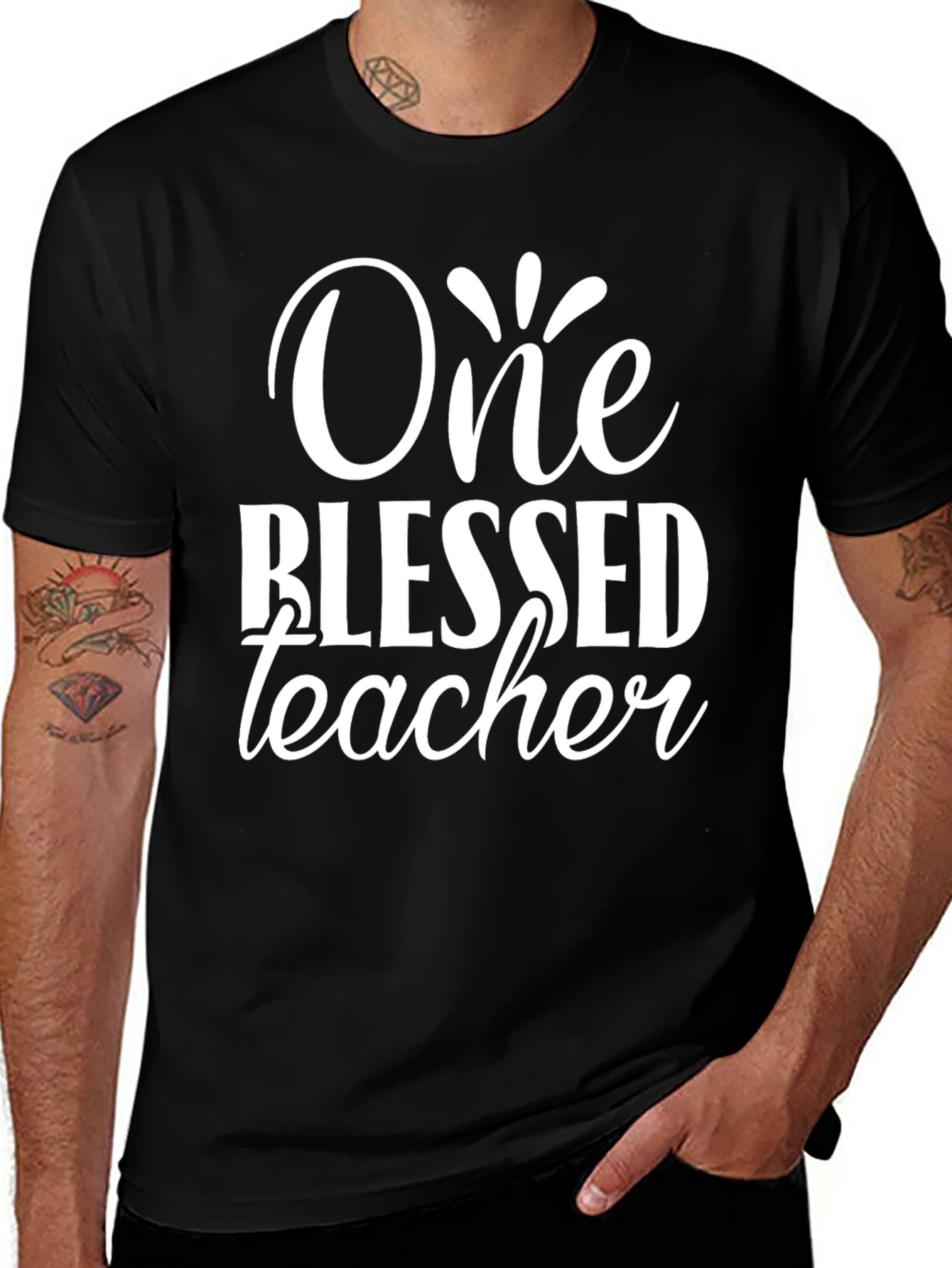 One Blessed Teacher Black Graphic T-Shirt