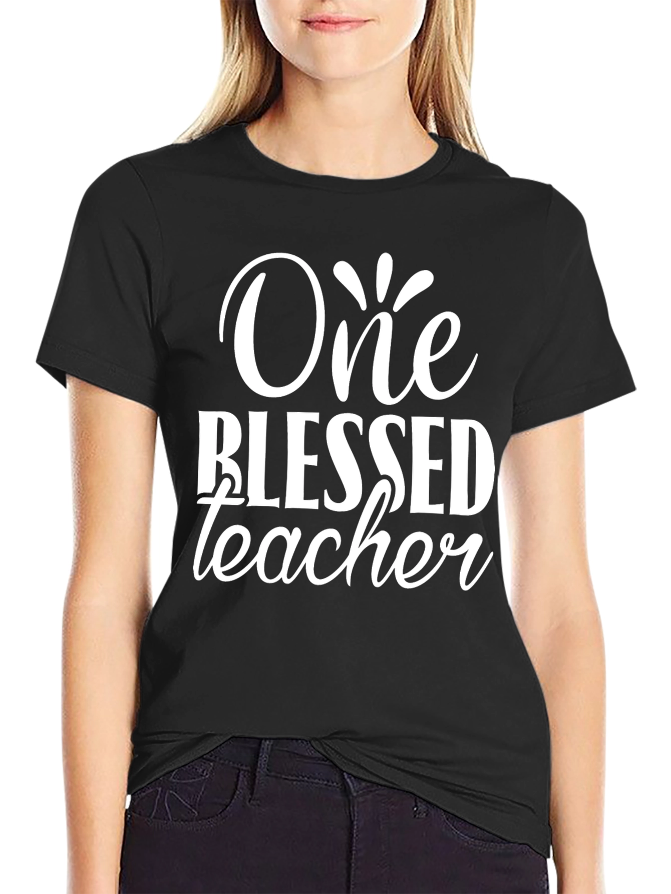One Blessed Teacher Black Graphic T-Shirt