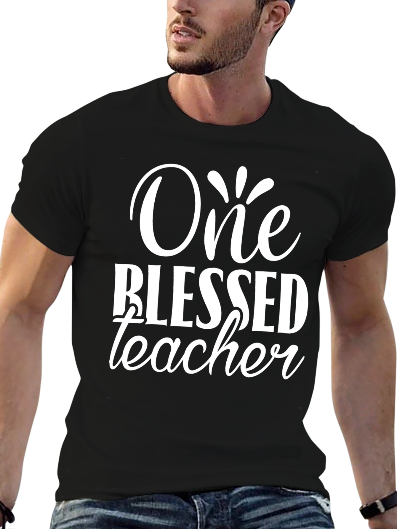 One Blessed Teacher Black Graphic T-Shirt