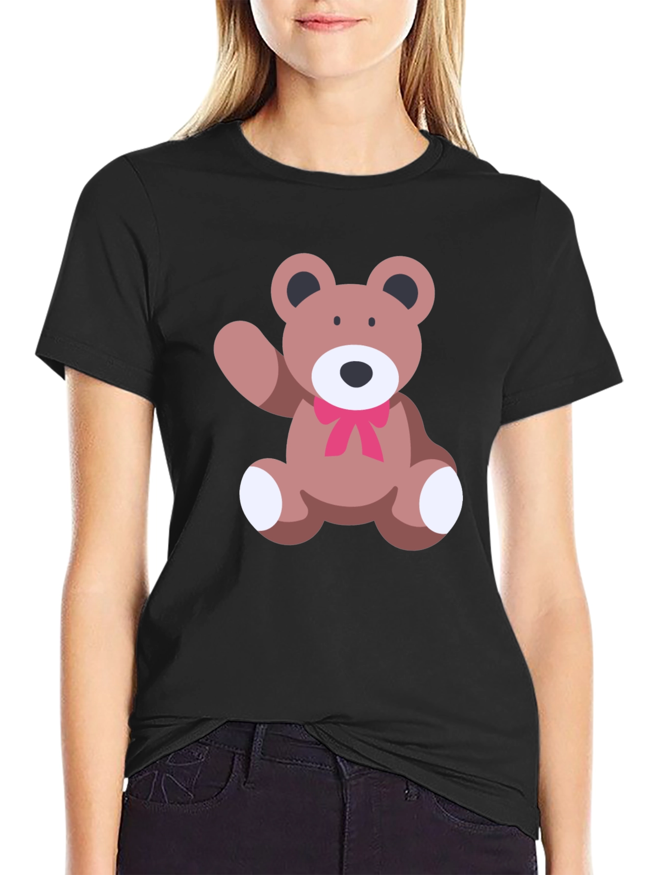 Cute Teddy Bear Graphic Black T-Shirt