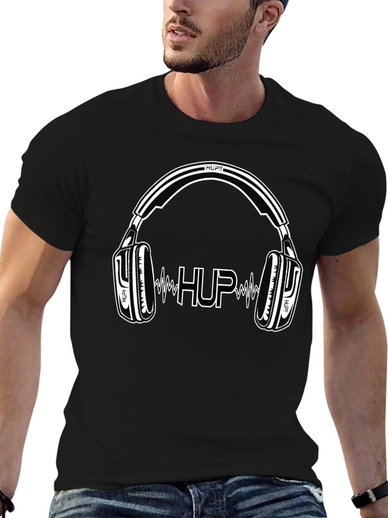 HUP Headphones Black Graphic T-Shirt