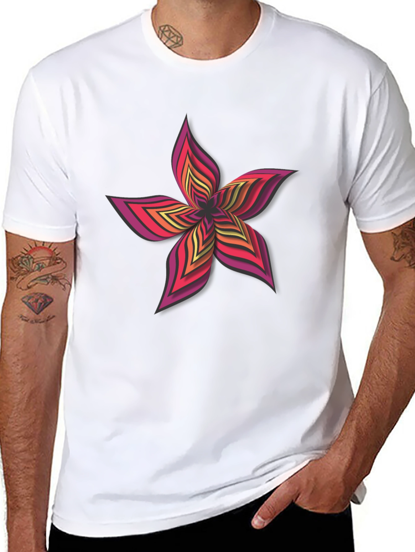 Bold Floral Graphic Print T-Shirt - Casual Wear