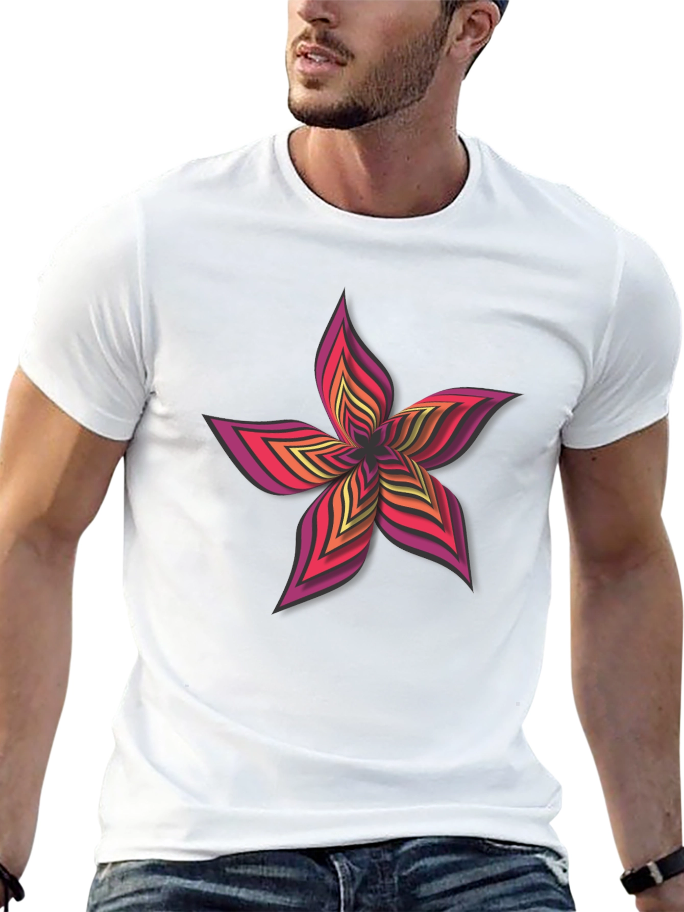 Bold Floral Graphic Print T-Shirt - Casual Wear