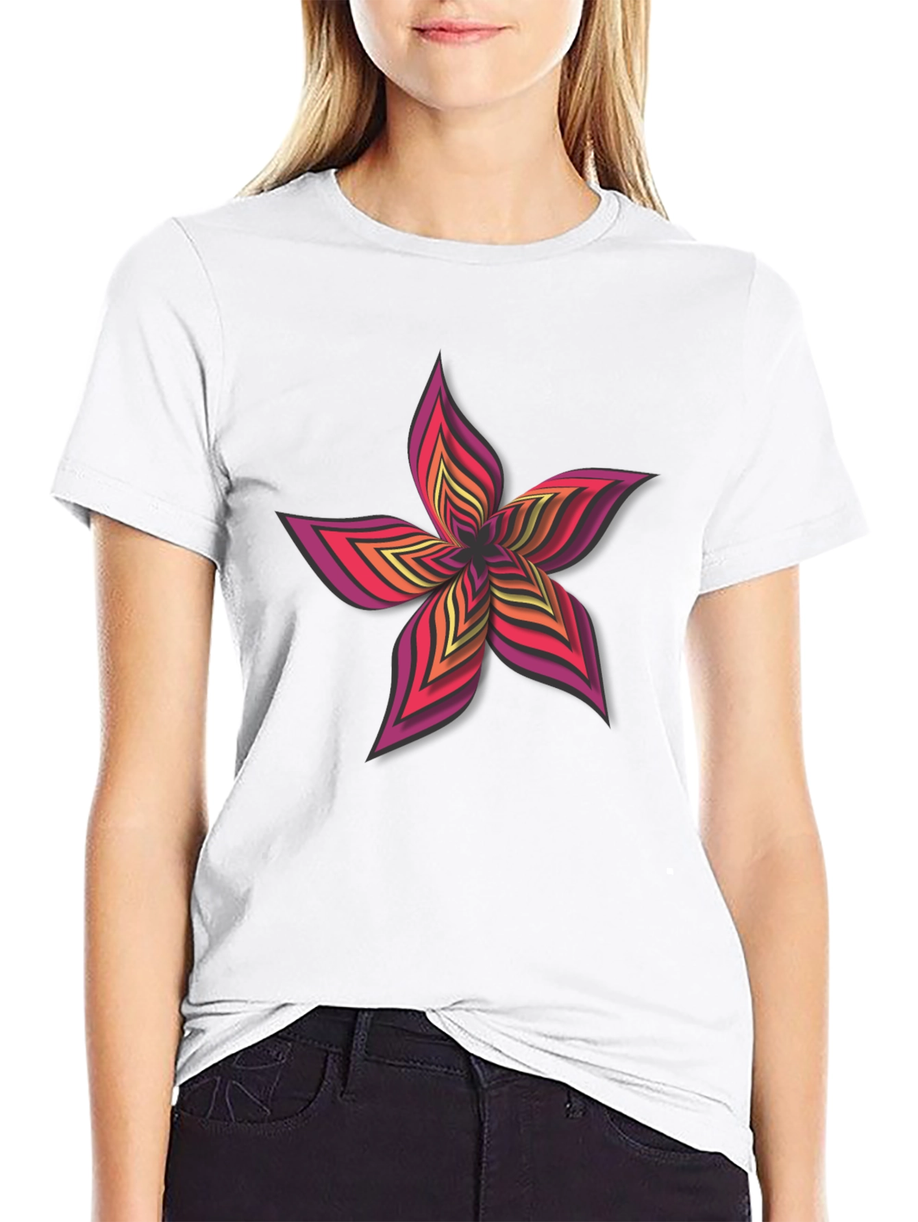 Bold Floral Graphic Print T-Shirt - Casual Wear