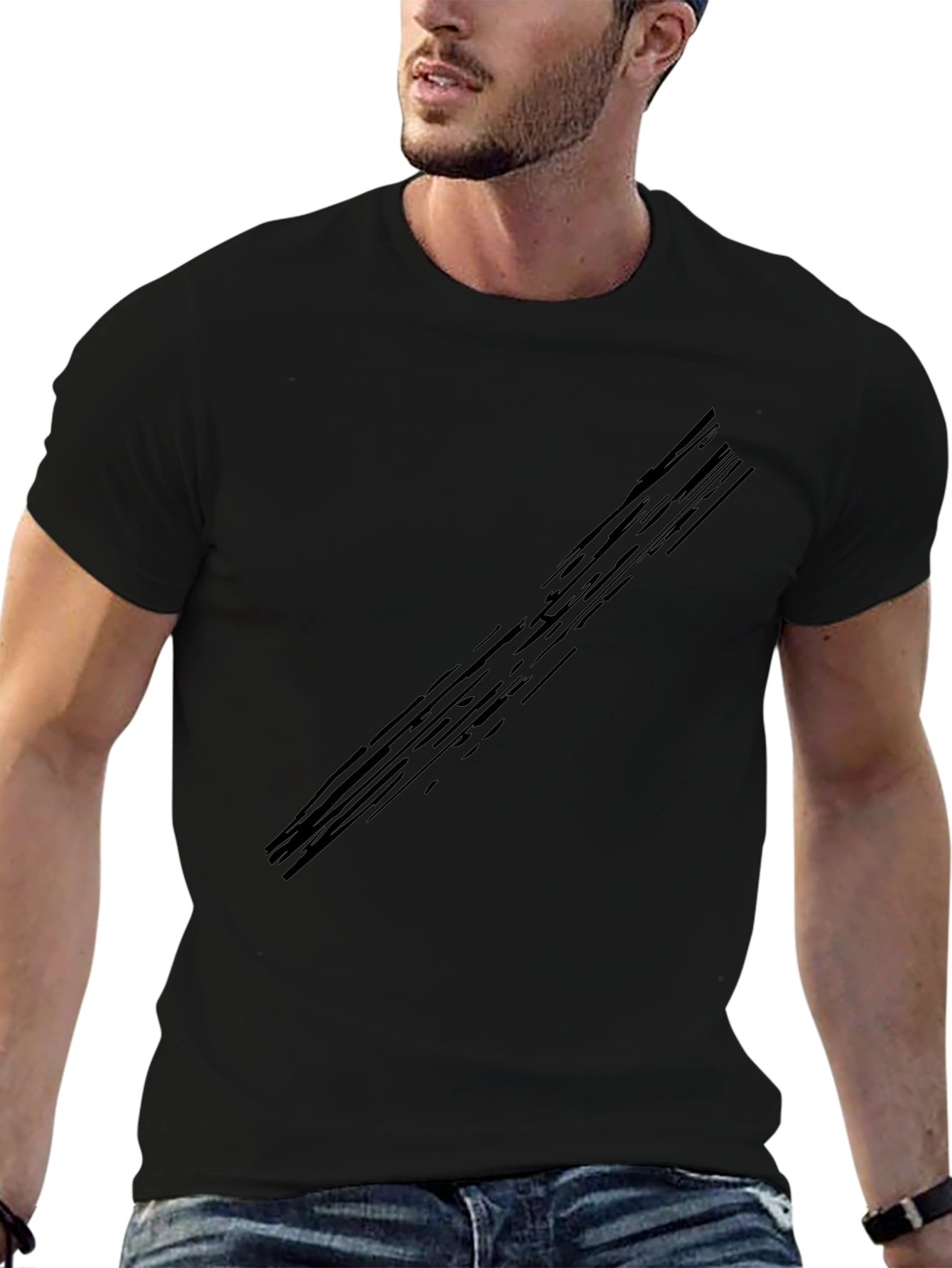 Mens Black Crew Neck Graphic T-Shirt