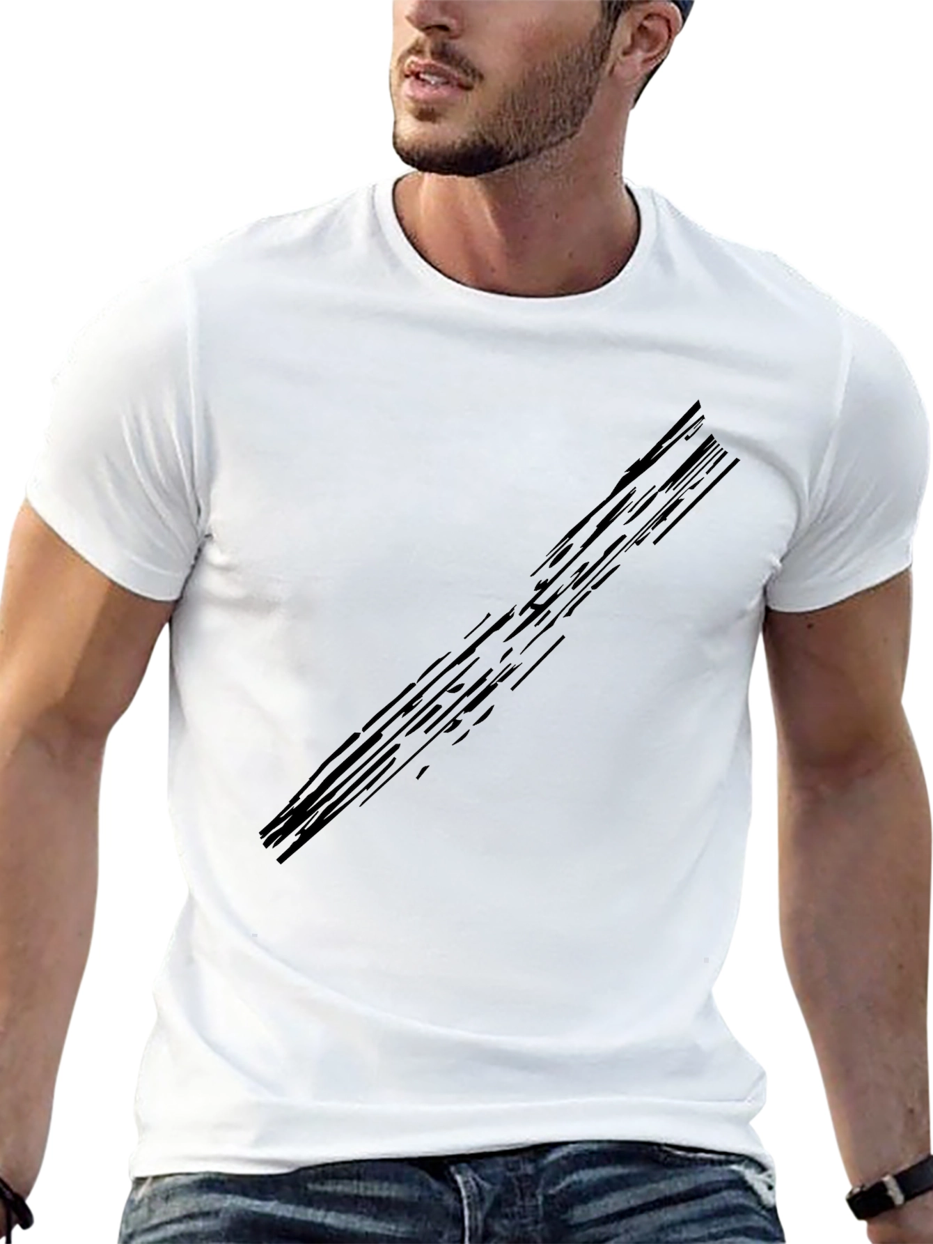 Mens Black Crew Neck Graphic T-Shirt