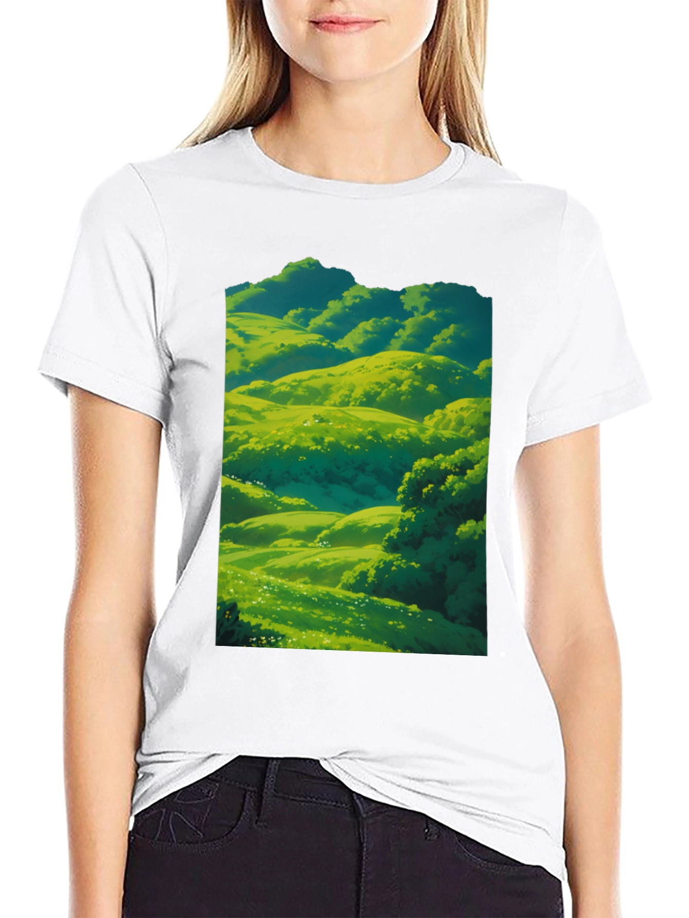 Green Meadow Landscape Graphic T-Shirt