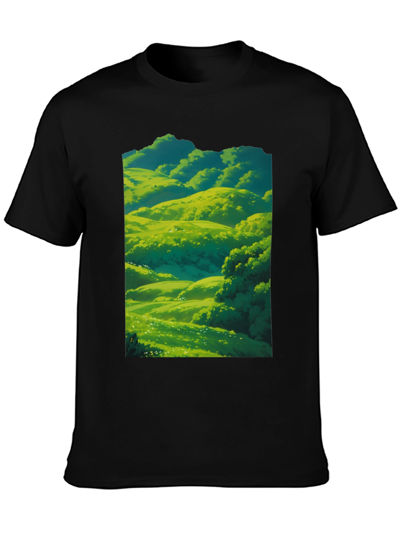 Green Meadow Landscape Graphic T-Shirt