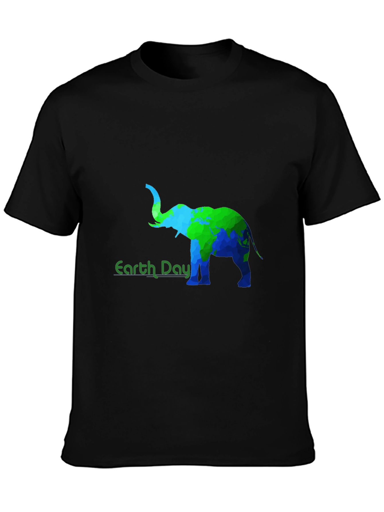 Earth Day Elephant Graphic Tee - Black Cotton T-Shirt
