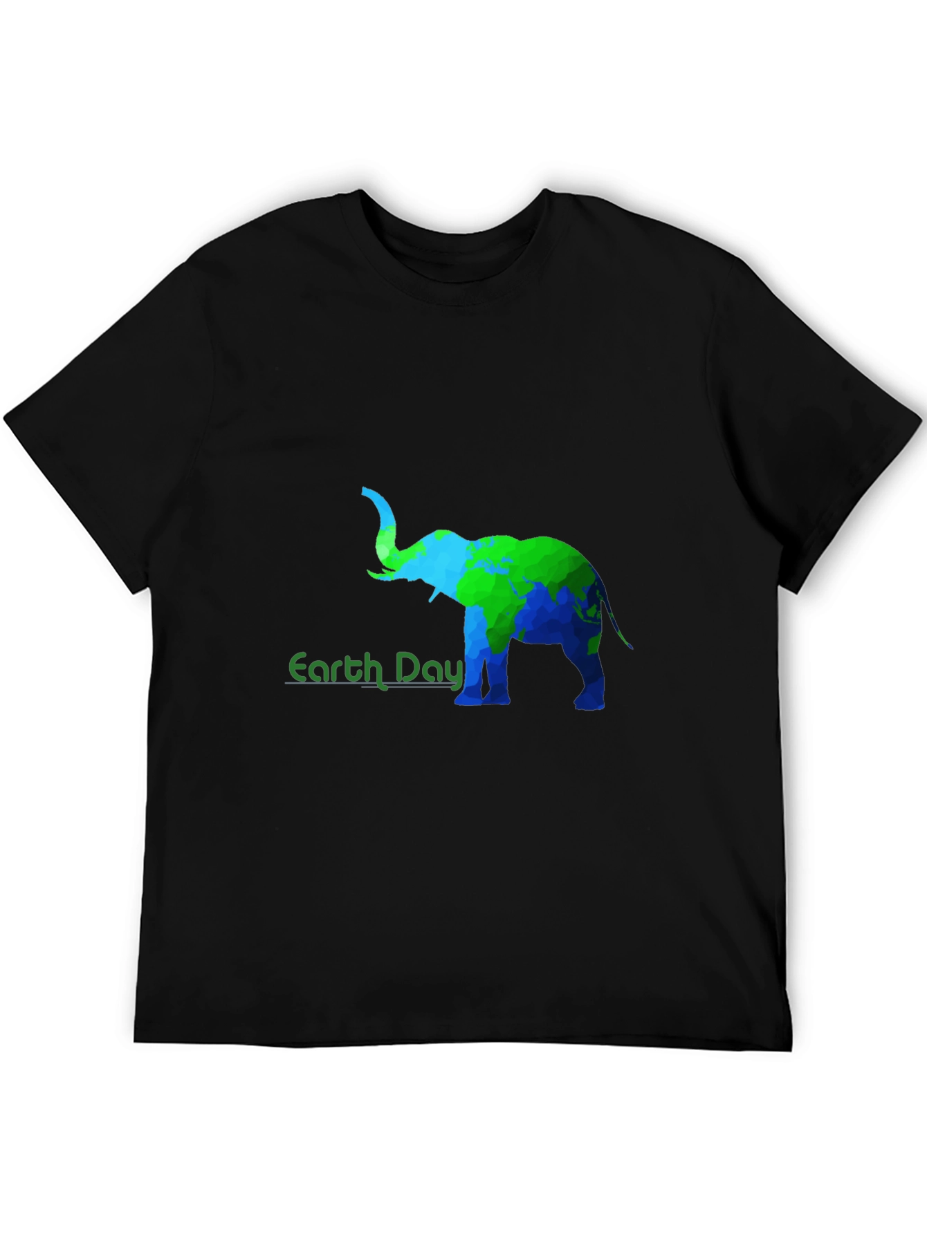 Earth Day Elephant Graphic Tee - Black Cotton T-Shirt