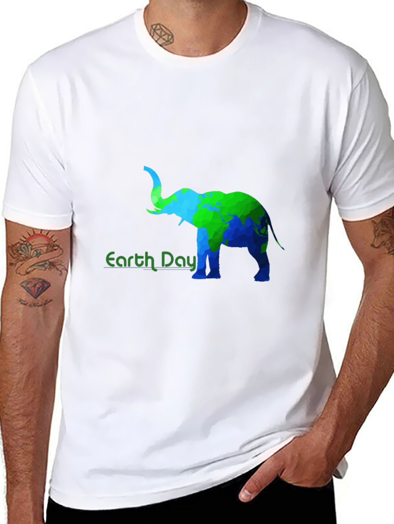 Earth Day Elephant Graphic Tee - Black Cotton T-Shirt