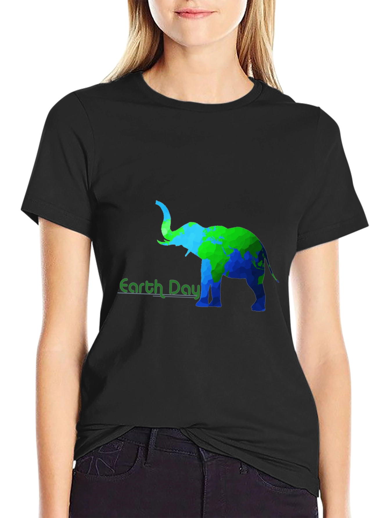 Earth Day Elephant Graphic Tee - Black Cotton T-Shirt