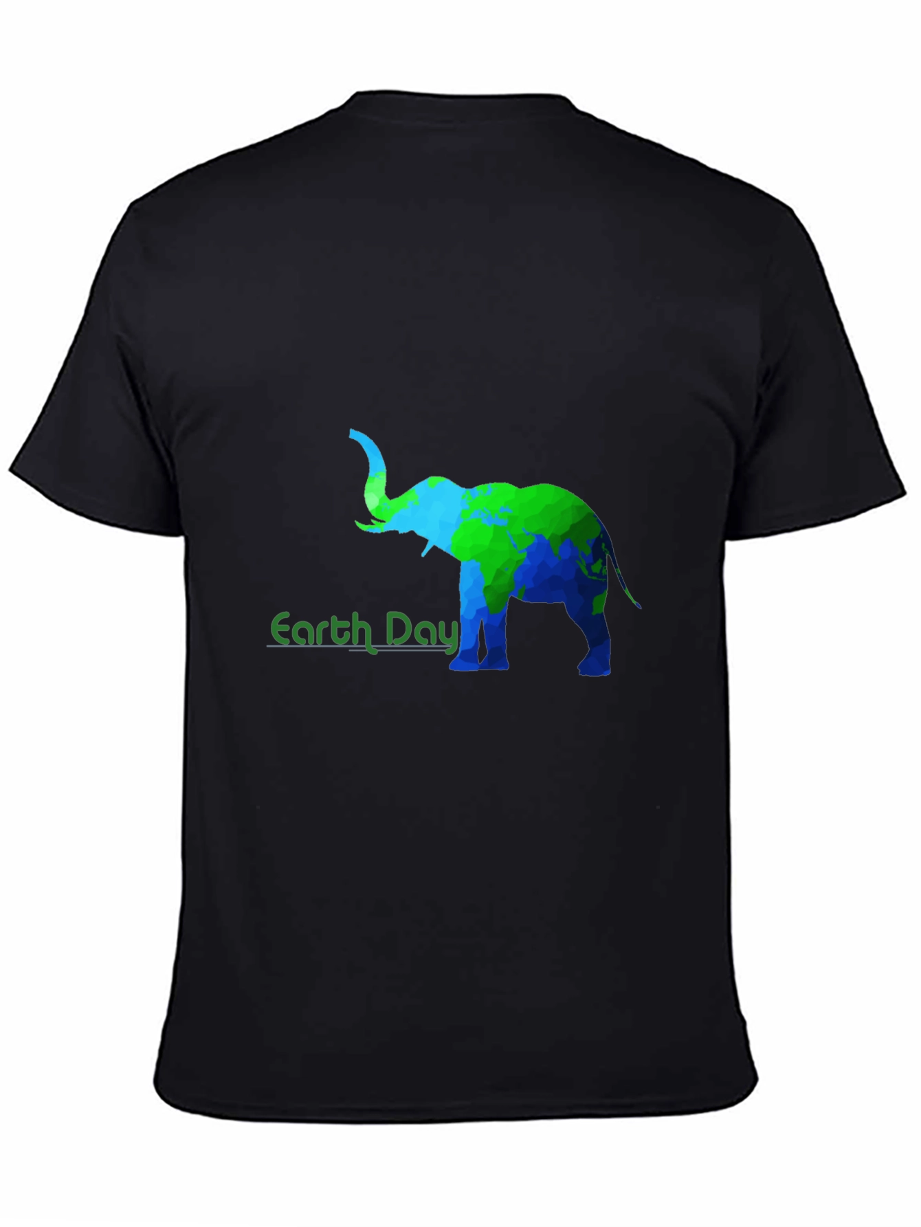 Earth Day Elephant Graphic Tee - Black Cotton T-Shirt