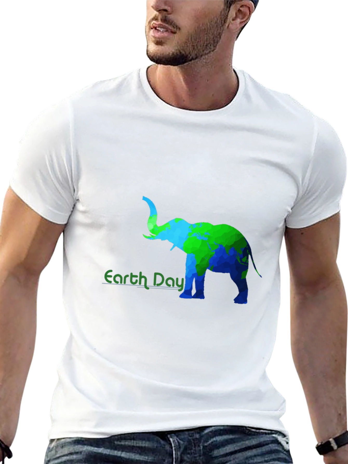 Earth Day Elephant Graphic Tee - Black Cotton T-Shirt
