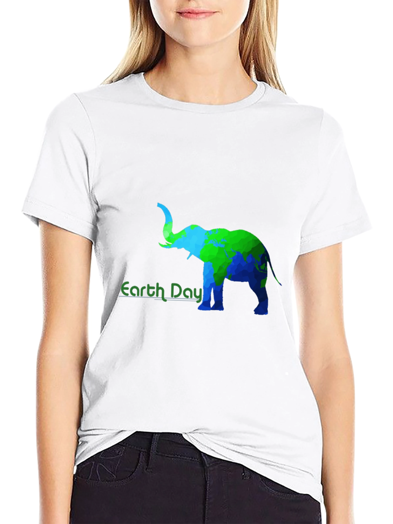 Earth Day Elephant Graphic Tee - Black Cotton T-Shirt