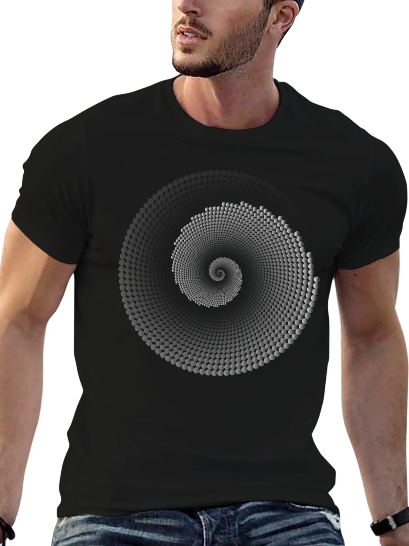 Abstract Spiral Graphic Black T-Shirt