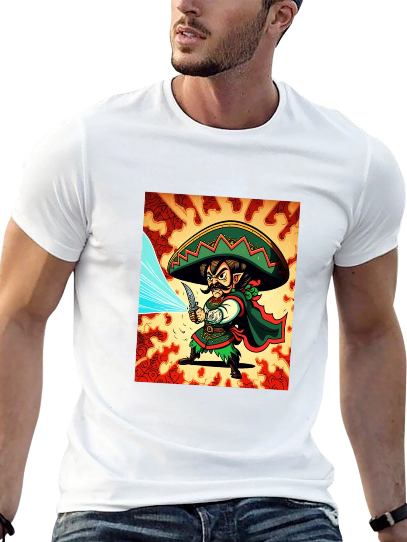 Mexican Elf Warrior Graphic Tee - Black Cotton