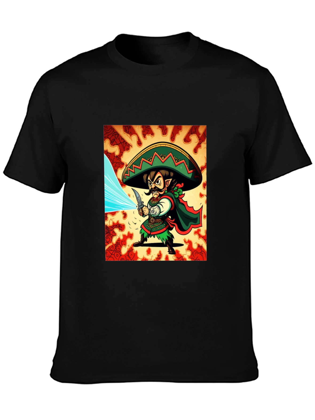 Mexican Elf Warrior Graphic Tee - Black Cotton
