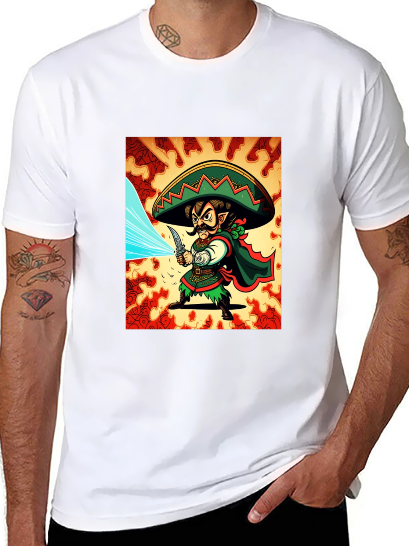 Mexican Elf Warrior Graphic Tee - Black Cotton