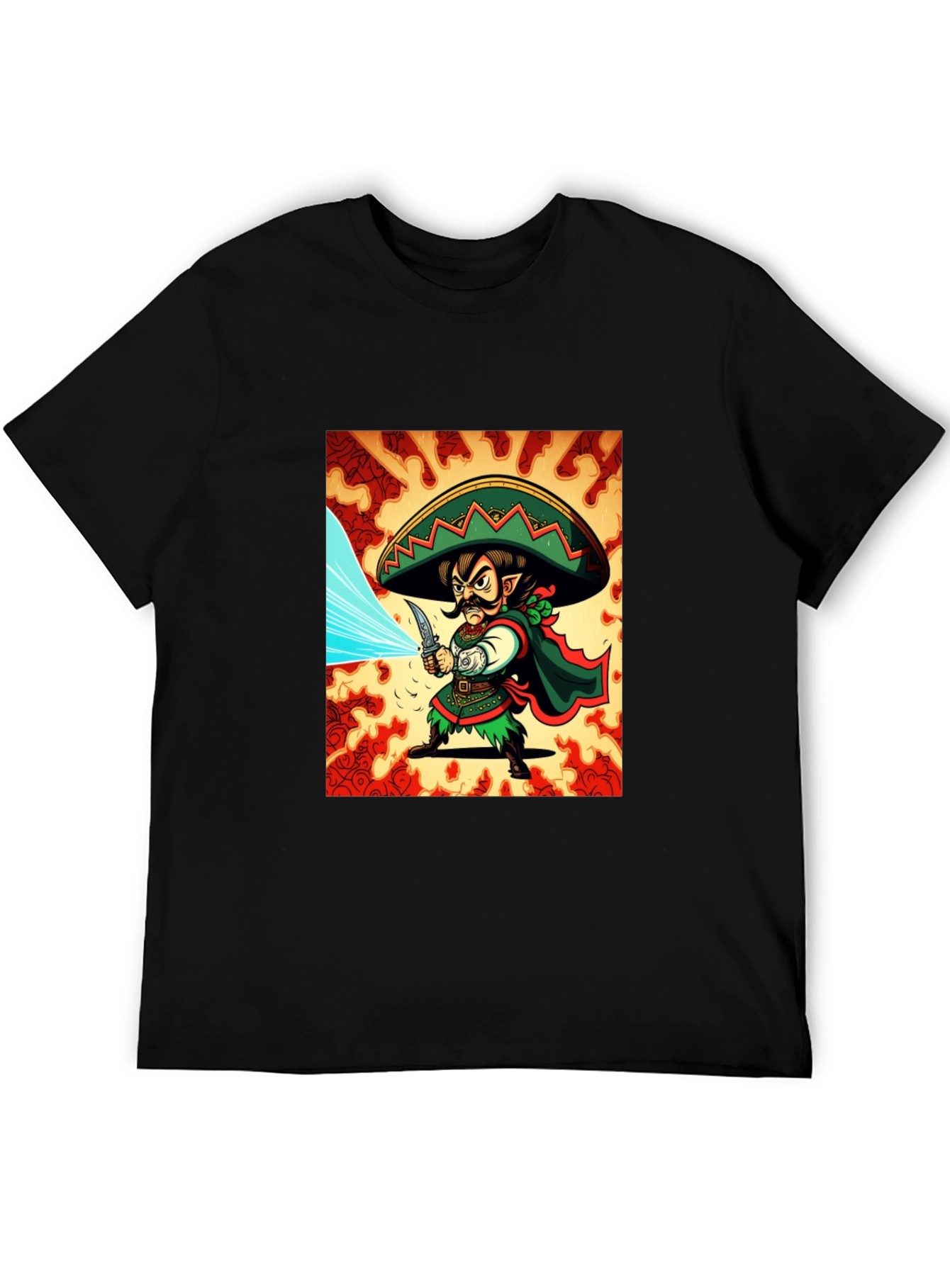 Mexican Elf Warrior Graphic Tee - Black Cotton