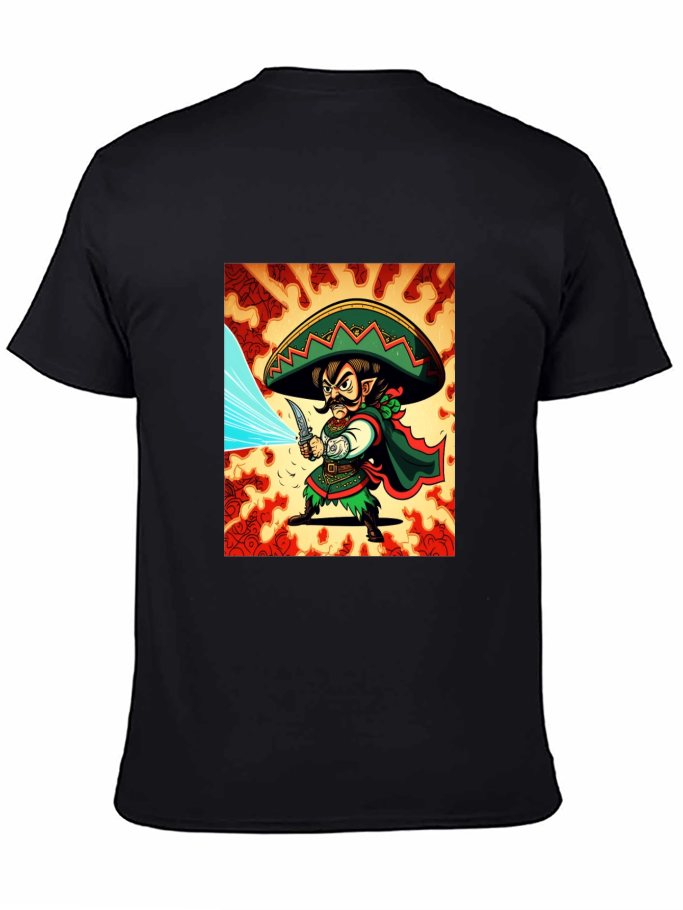 Mexican Elf Warrior Graphic Tee - Black Cotton