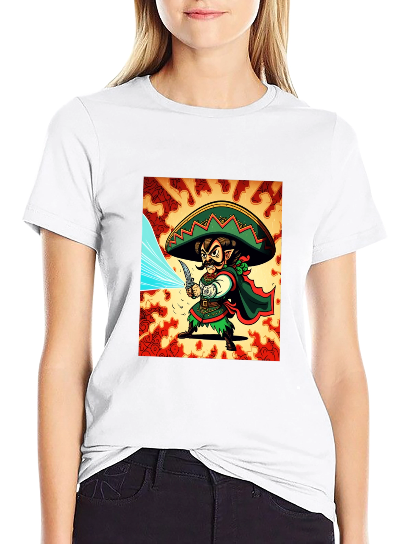 Mexican Elf Warrior Graphic Tee - Black Cotton
