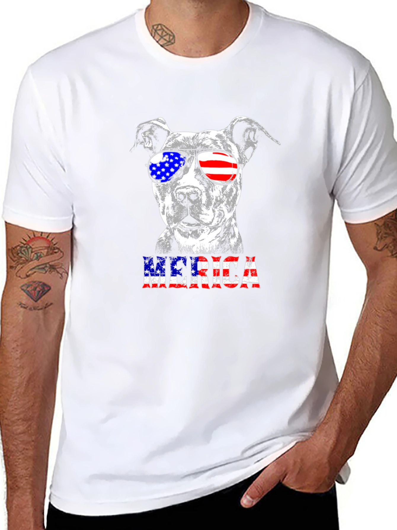 Patriotic Pitbull T-Shirt - American Flag Sunglasses