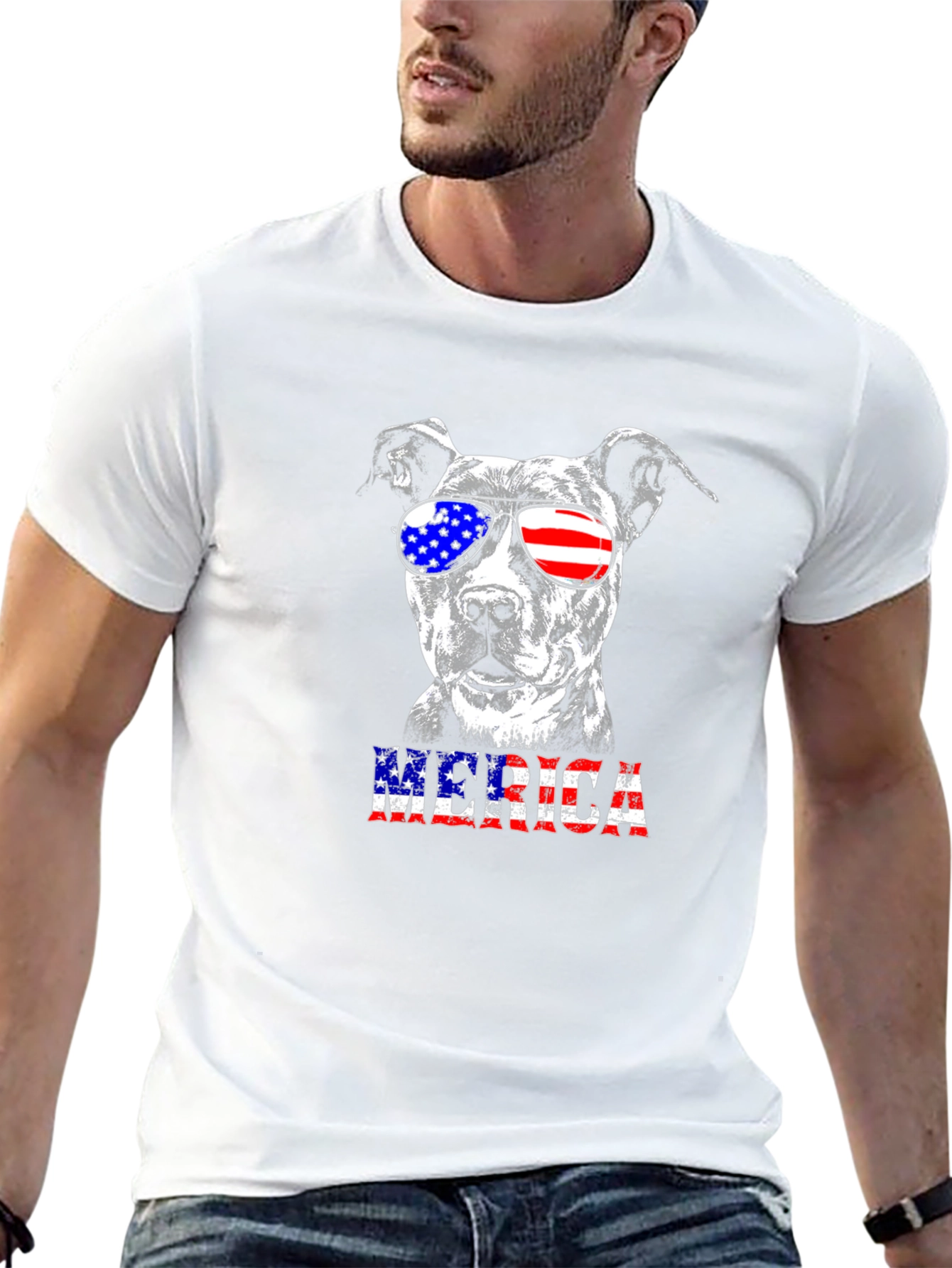 Patriotic Pitbull T-Shirt - American Flag Sunglasses