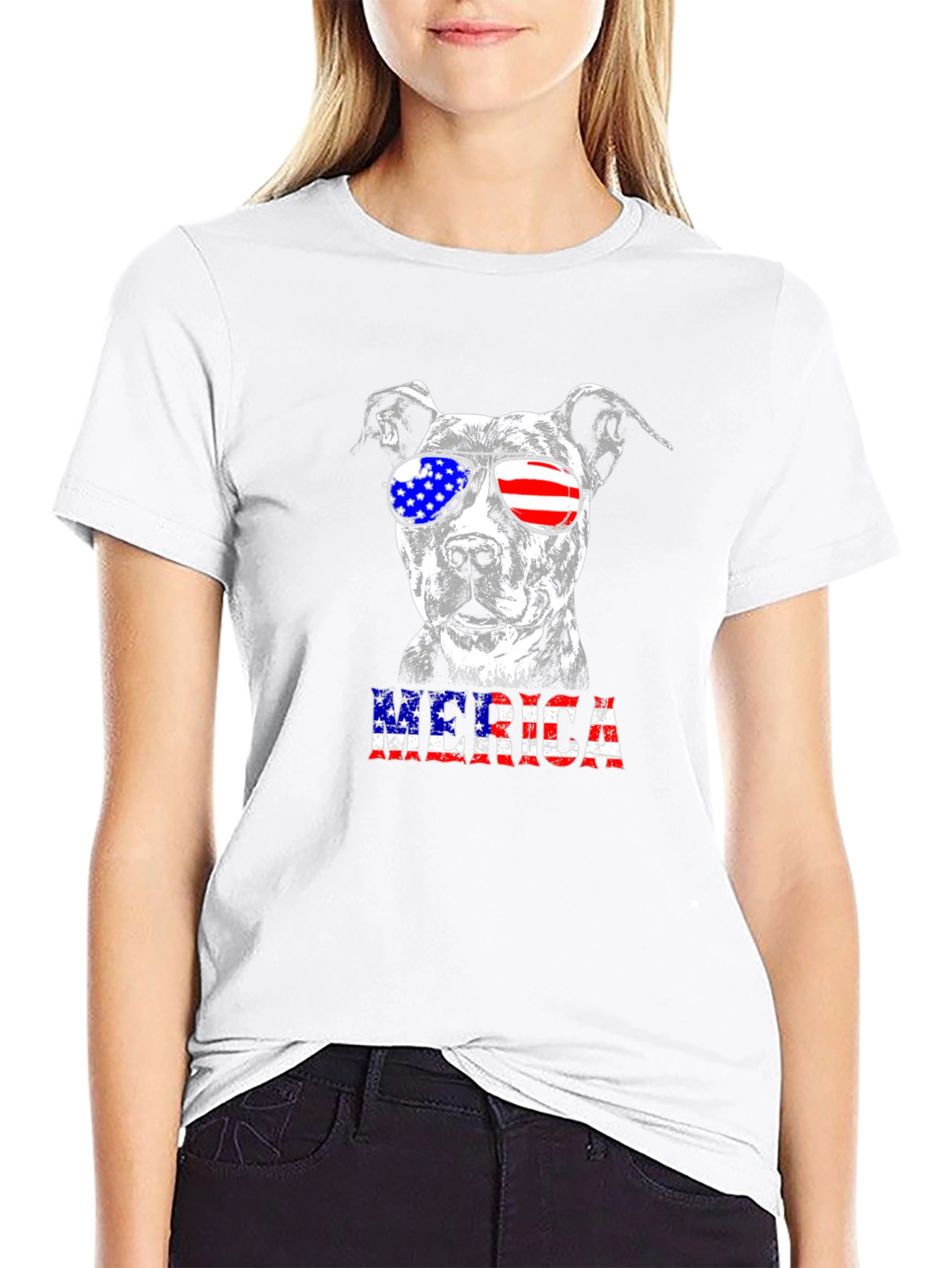 Patriotic Pitbull T-Shirt - American Flag Sunglasses
