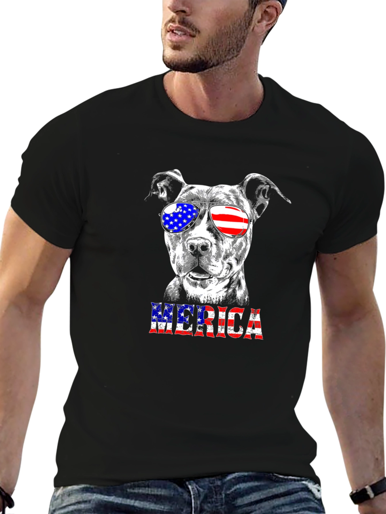 Patriotic Pitbull T-Shirt - American Flag Sunglasses