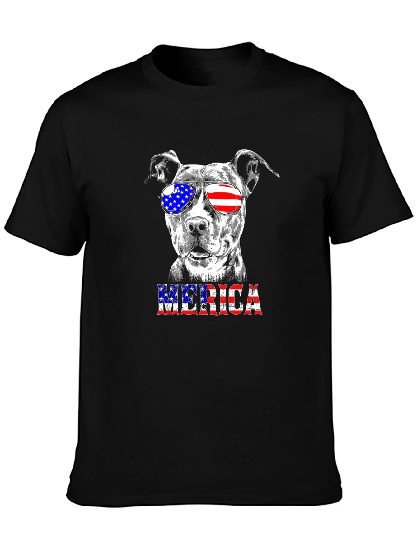 Patriotic Pitbull T-Shirt - American Flag Sunglasses