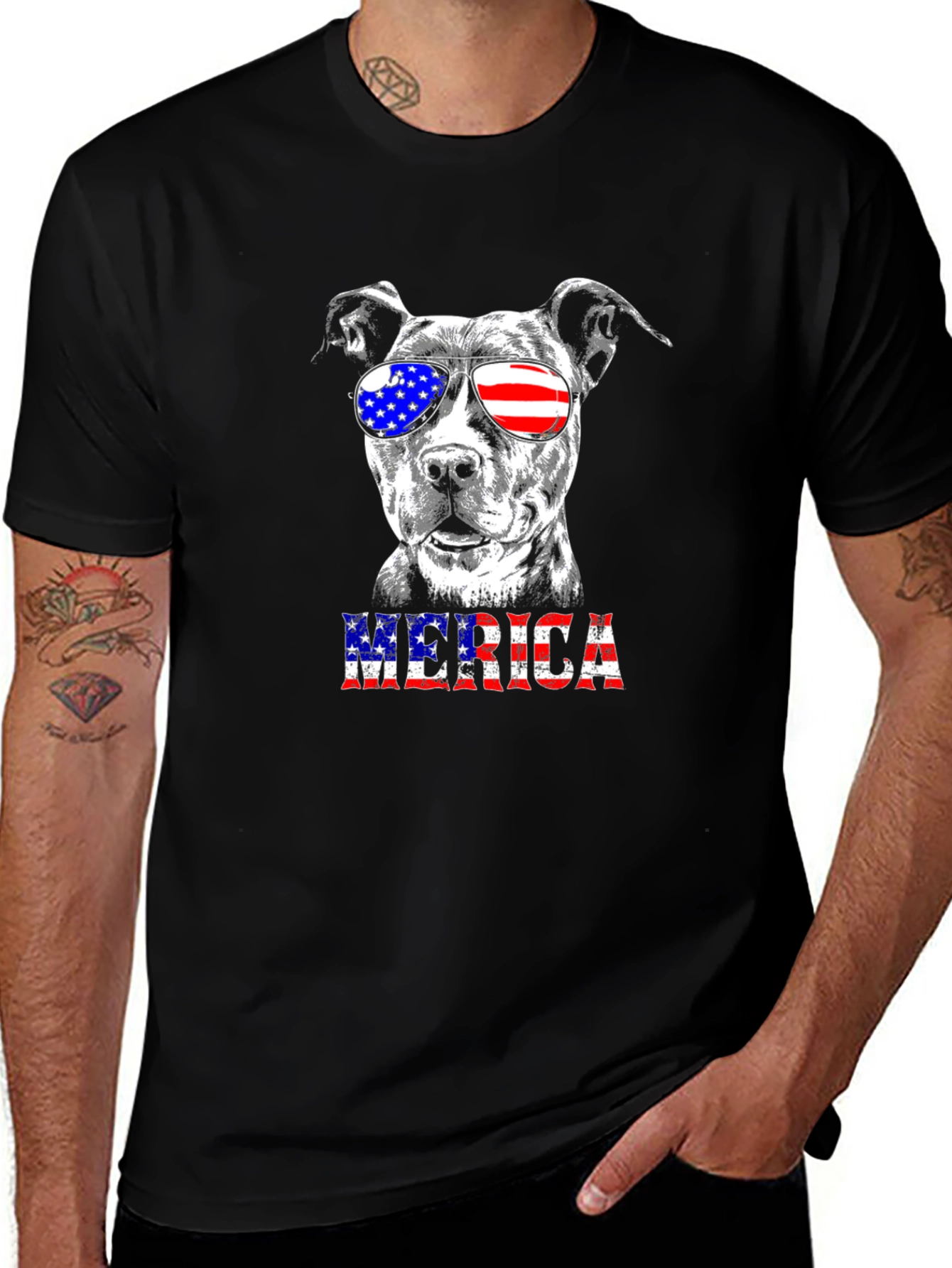 Patriotic Pitbull T-Shirt - American Flag Sunglasses