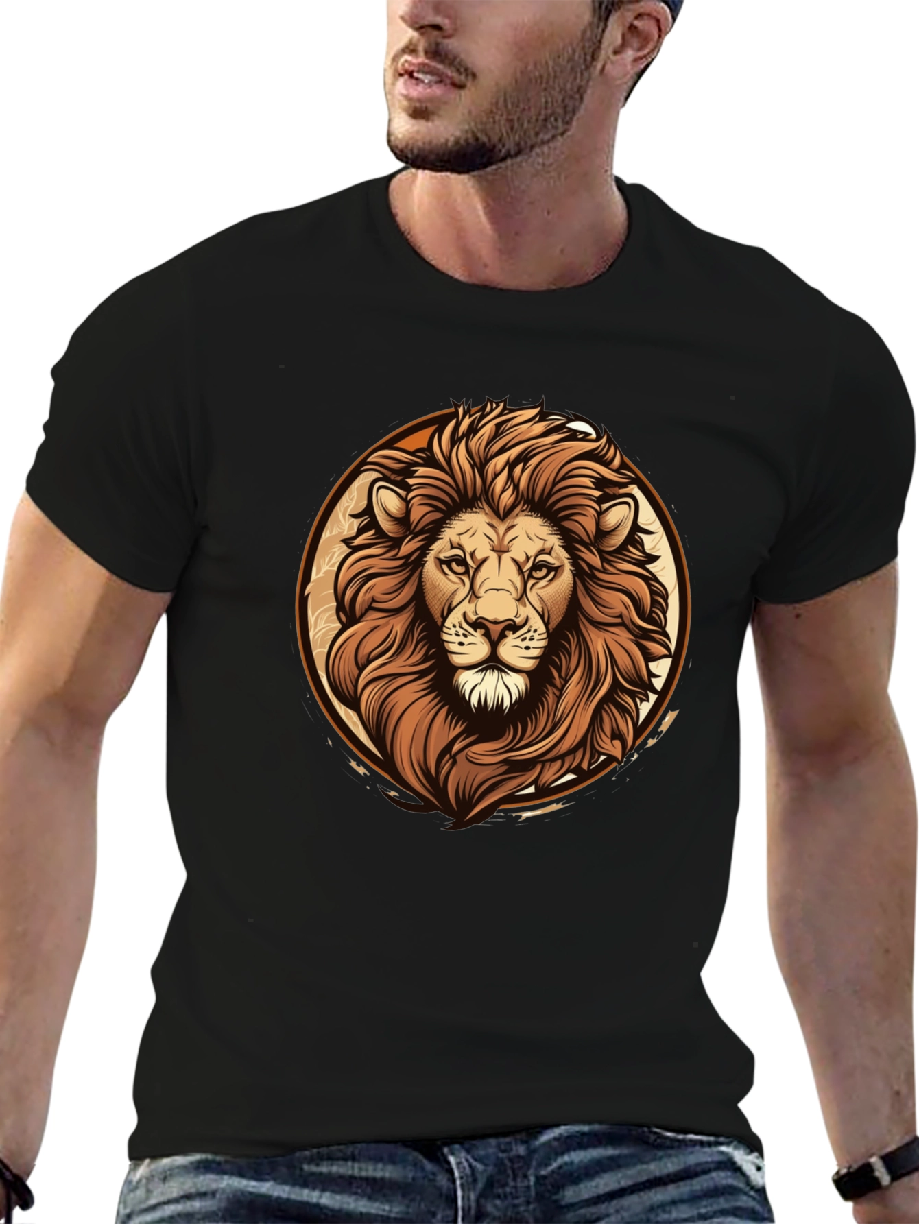 Lion Graphic Tee - Bold Animal Print Black T-Shirt