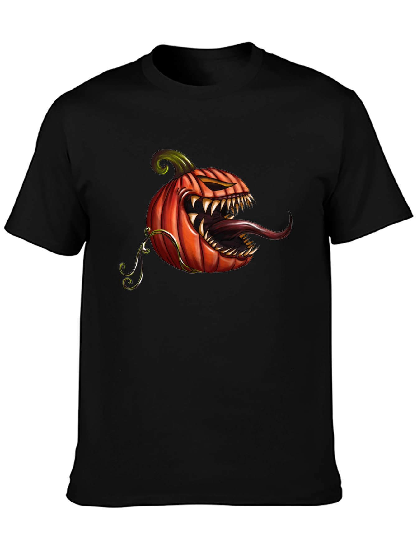 Mens Black T-Shirt with Spooky Pumpkin Design