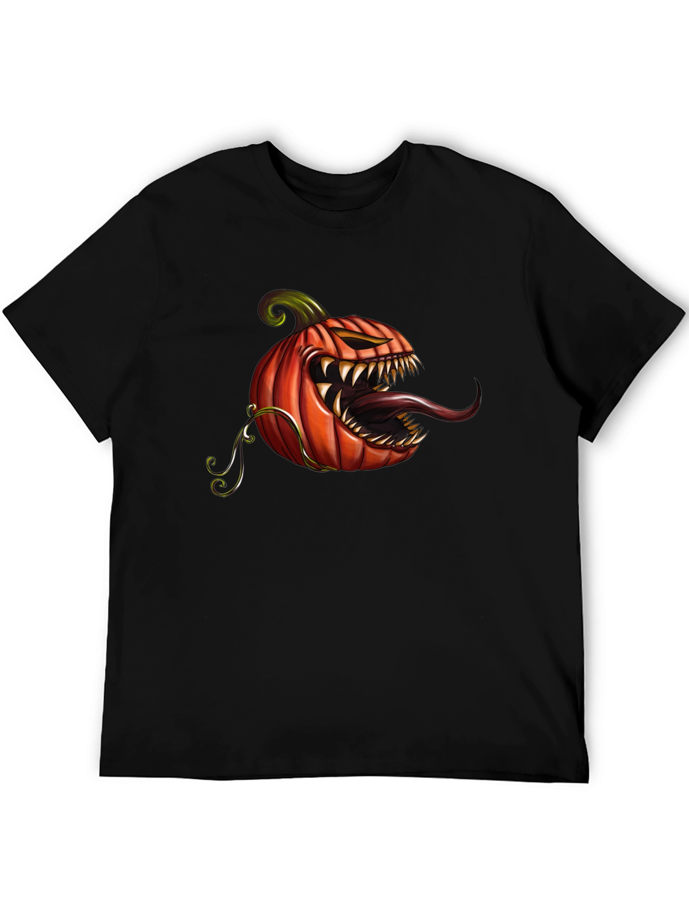 Mens Black T-Shirt with Spooky Pumpkin Design