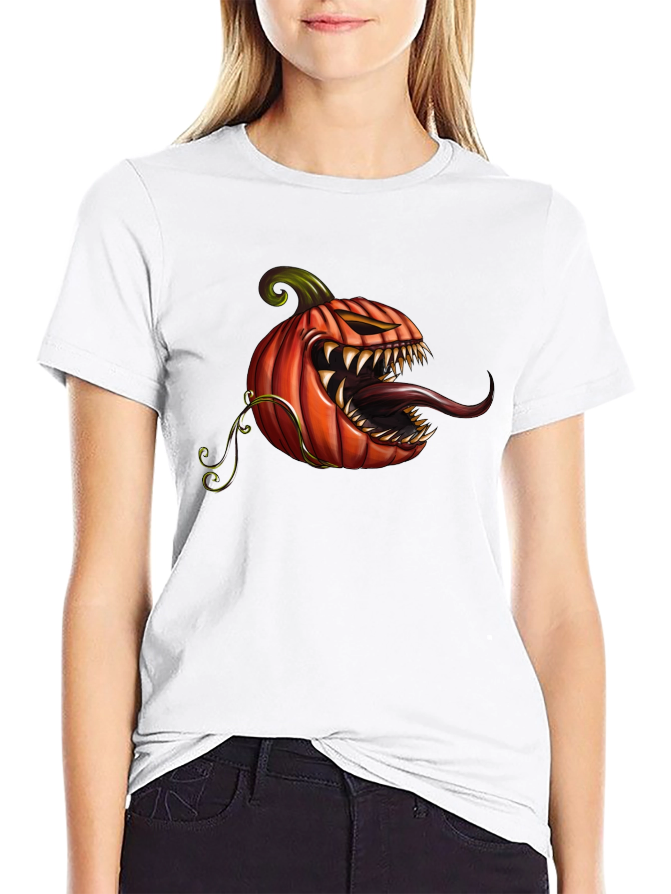 Mens Black T-Shirt with Spooky Pumpkin Design