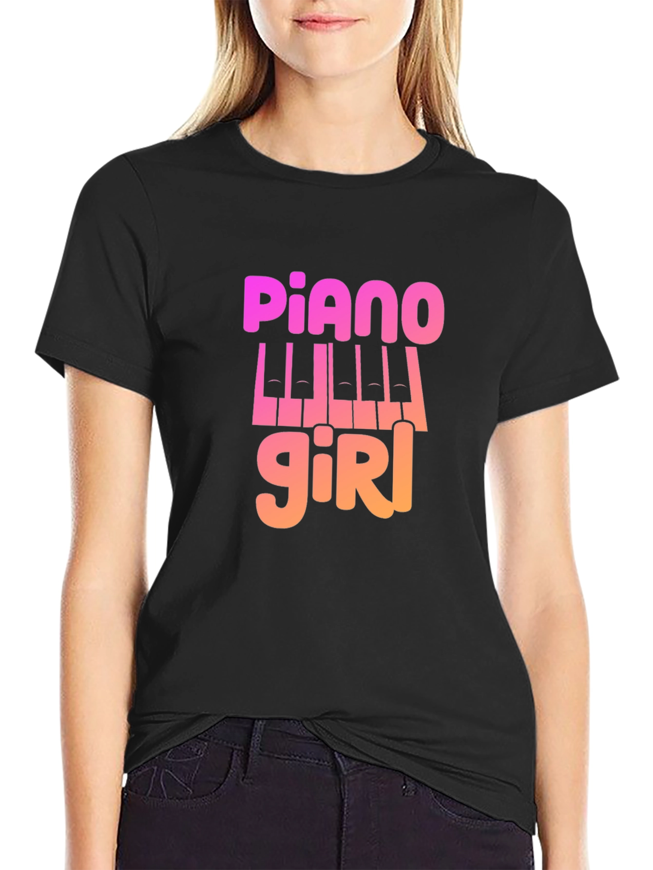 Piano Girl Graphic Tee - Music Lovers T-Shirt