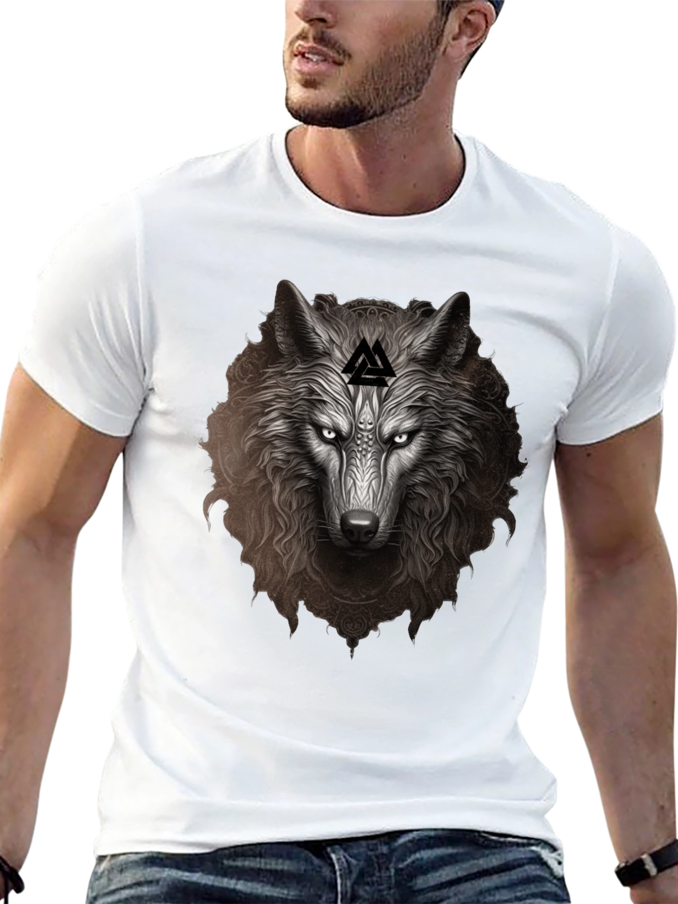 Wolf Head Graphic Tee - Viking Valhalla Design