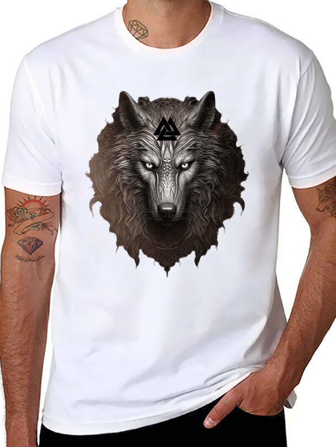 Wolf Head Graphic Tee - Viking Valhalla Design